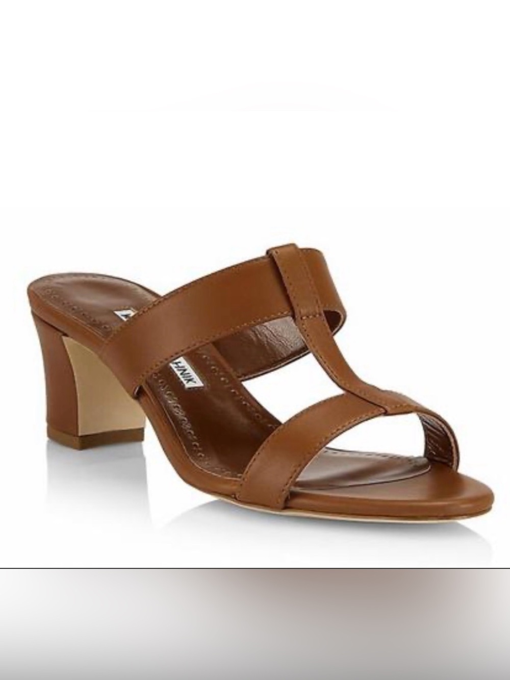 Manolo Blahnik Kesbini 50mm Brown Leather Mules/Sandals,Size-(EU)-38/(US)-8